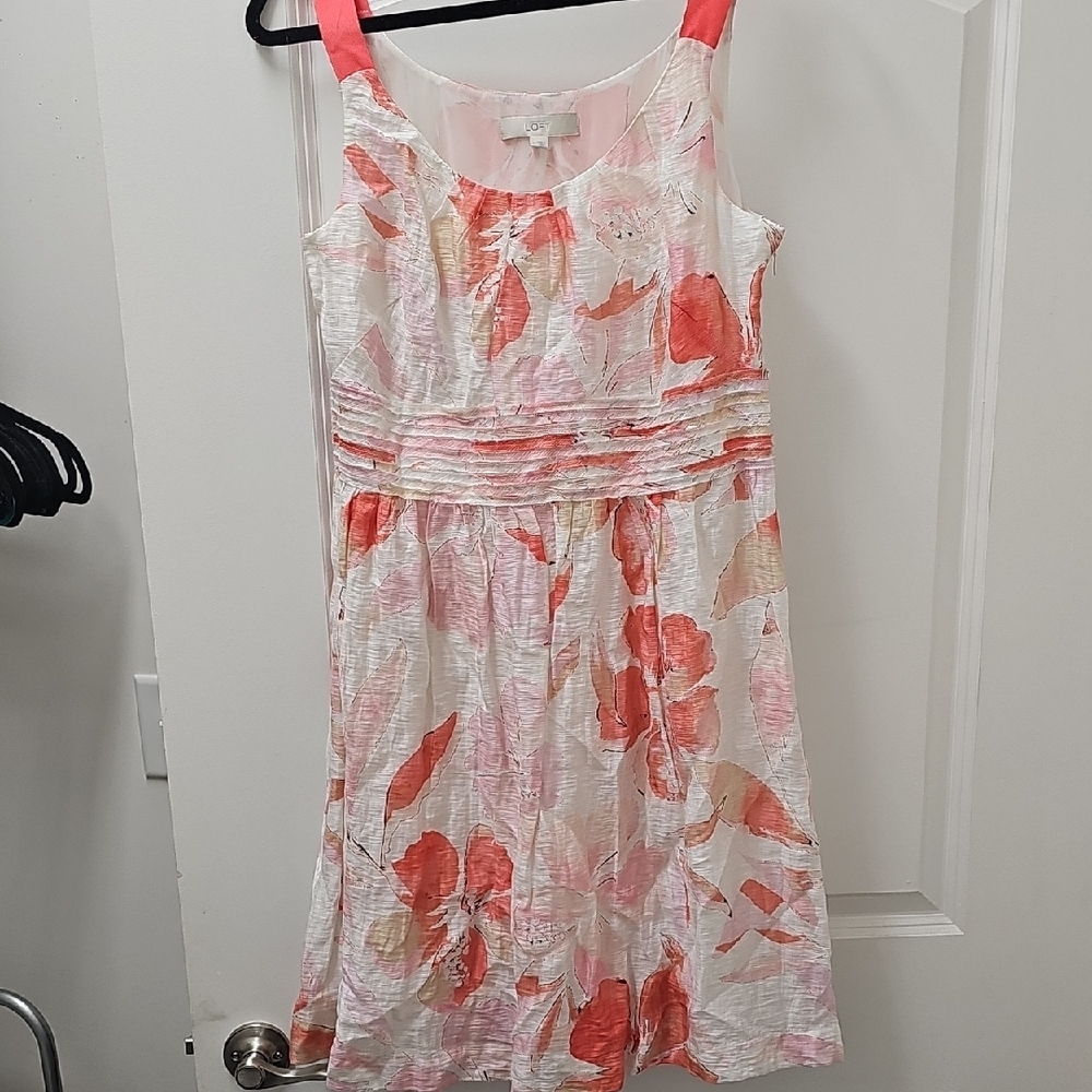 LOFT Pink and Orange Sleeveless Midi Sundress